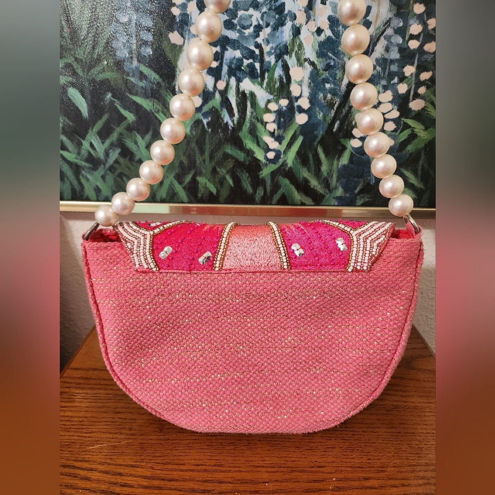 Viral Grapefruit Beaded Clutch with Pearl Strap. Only Used Once. In Ex Condition - Picture 7 of 11